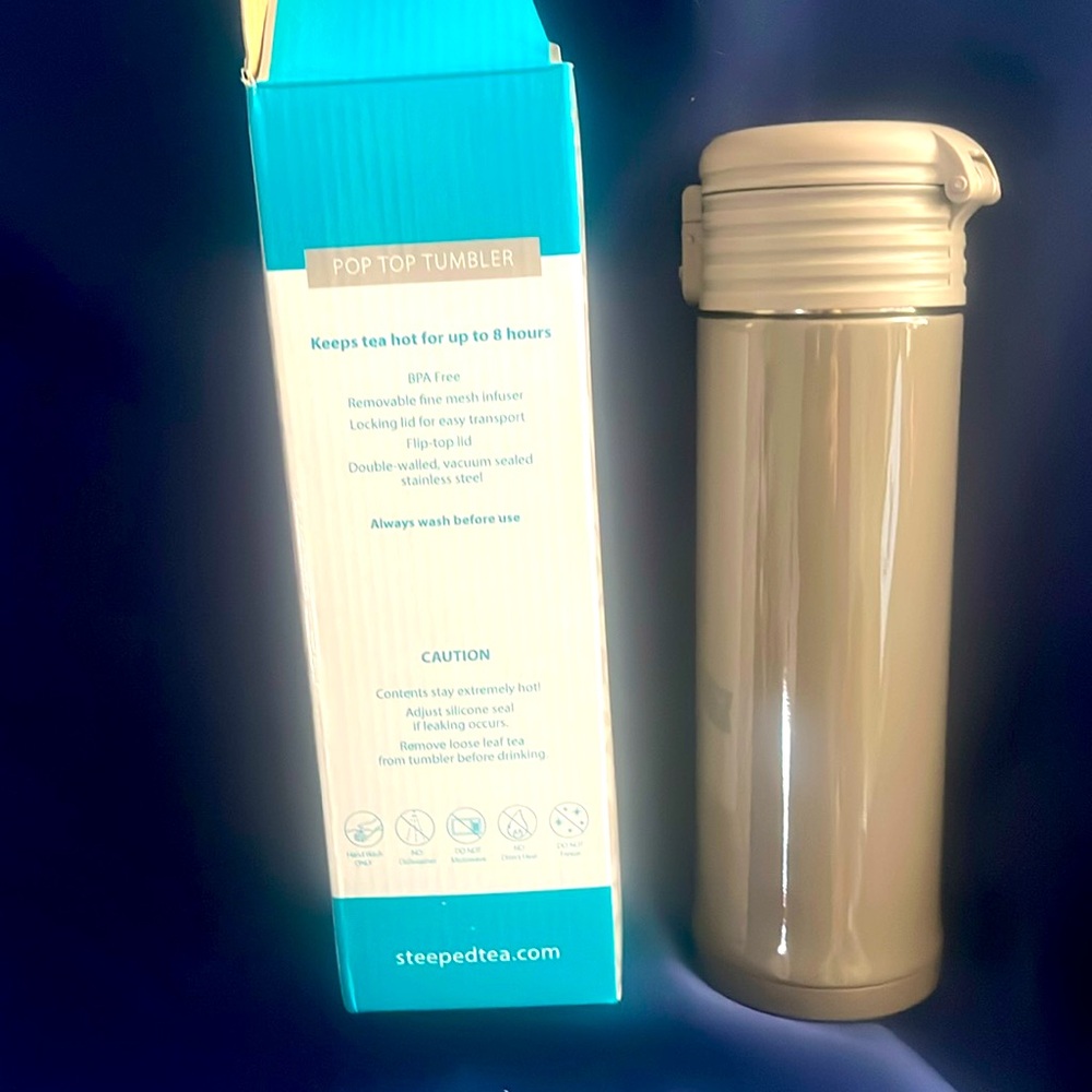 16 ounce pop a top Tumbler with removable fine mesh infuser for tea